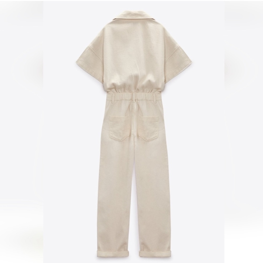 Zara Cream Short-Sleeve Button Front Jumpsuit - Picture 3 of 3